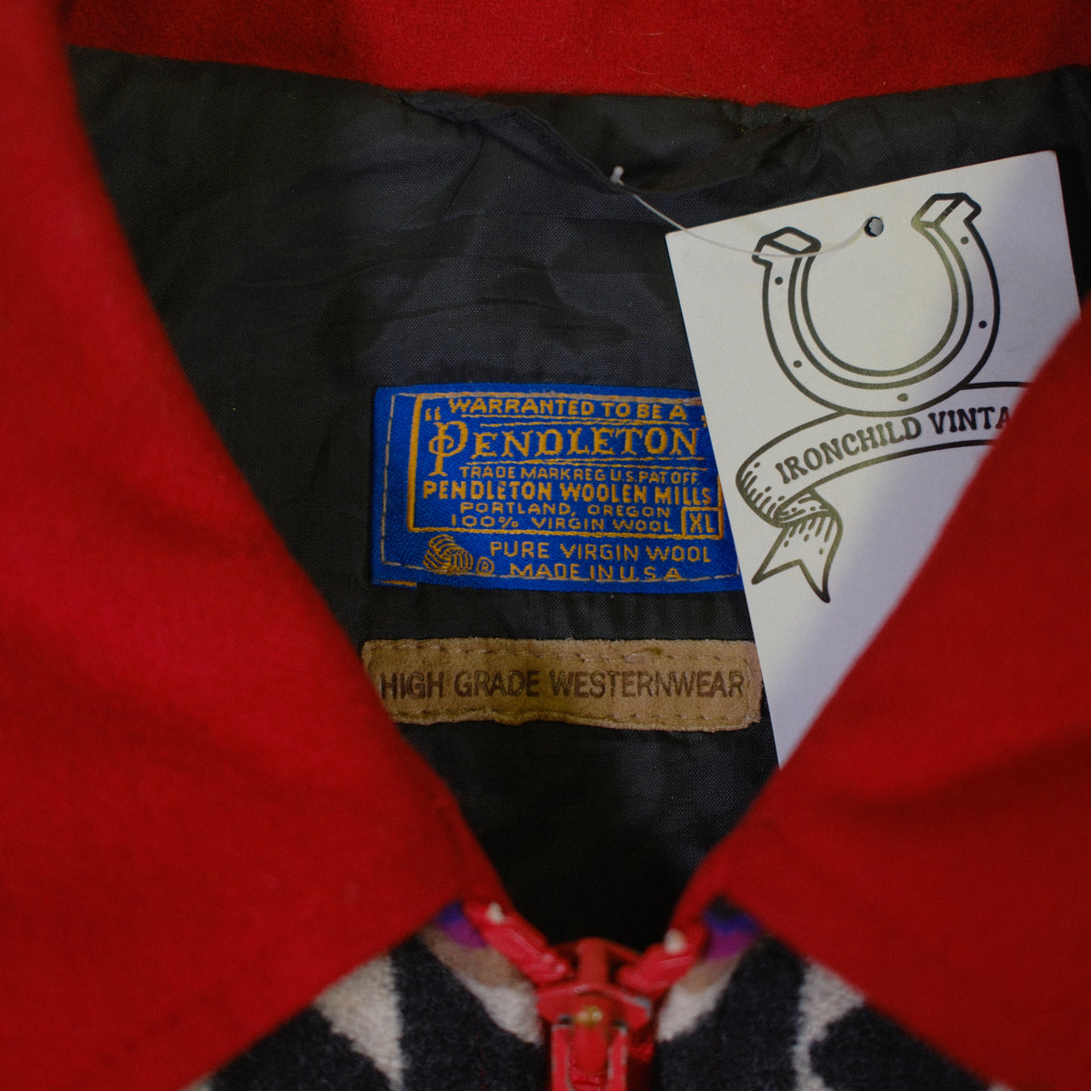 Red Pendelton 'High Grade Western Wear' Wool Bomber Jacket - L/XL