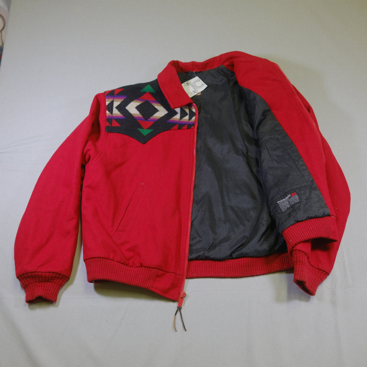 Red Pendelton 'High Grade Western Wear' Wool Bomber Jacket - L/XL