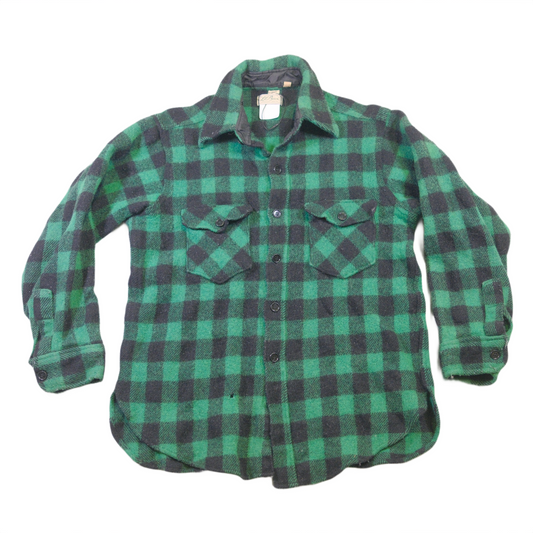 1970's LL Bean Green Plaid Mackintaw shirt - S