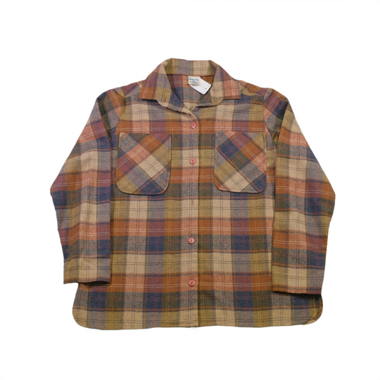 1970's 'Queens Way' button up Brown plaid Shirt - M