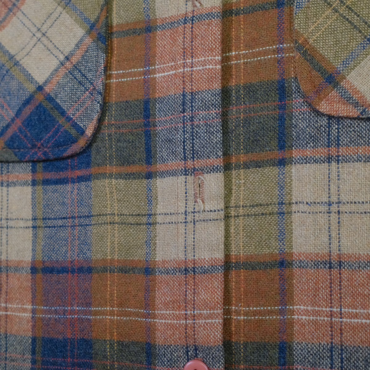1970's 'Queens Way' button up Brown plaid Shirt - M