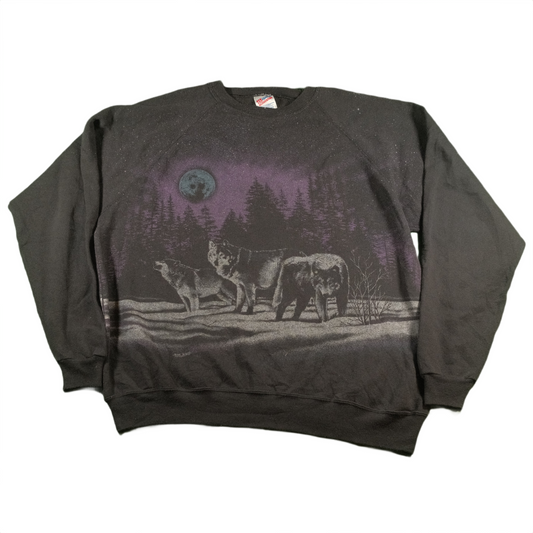 90's San Segal Wolf jumper front and back print - XXL