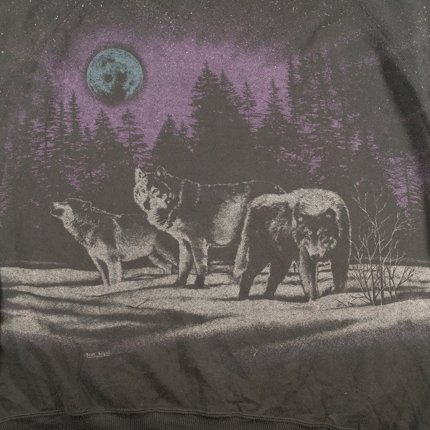90's San Segal Wolf jumper front and back print - XXL